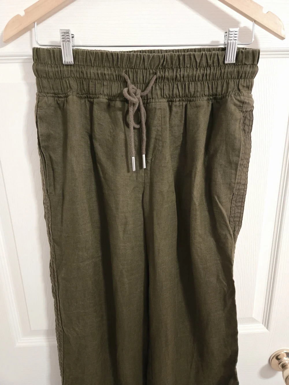 Quince Women's Olive Green Linen Elastic Waist Wide-Leg Pants Size Small
